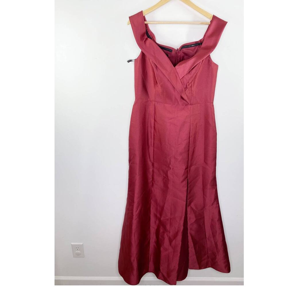 Alfred Sung D760 Burgundy Red Off Shoulder Satin Twill Dress Womens Size 14 NWOT